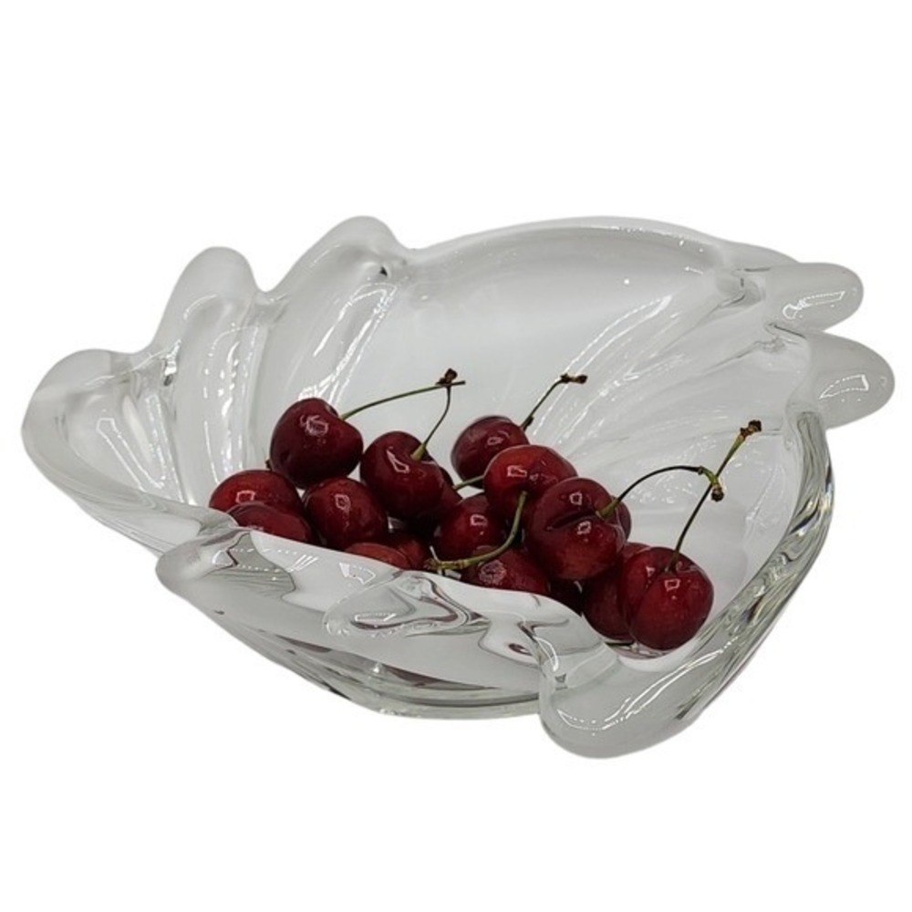 Vintage Glass Candy Dish Fruit‎ Bowl With Clear and Frosted Swirl Waves 9.5x4.0
